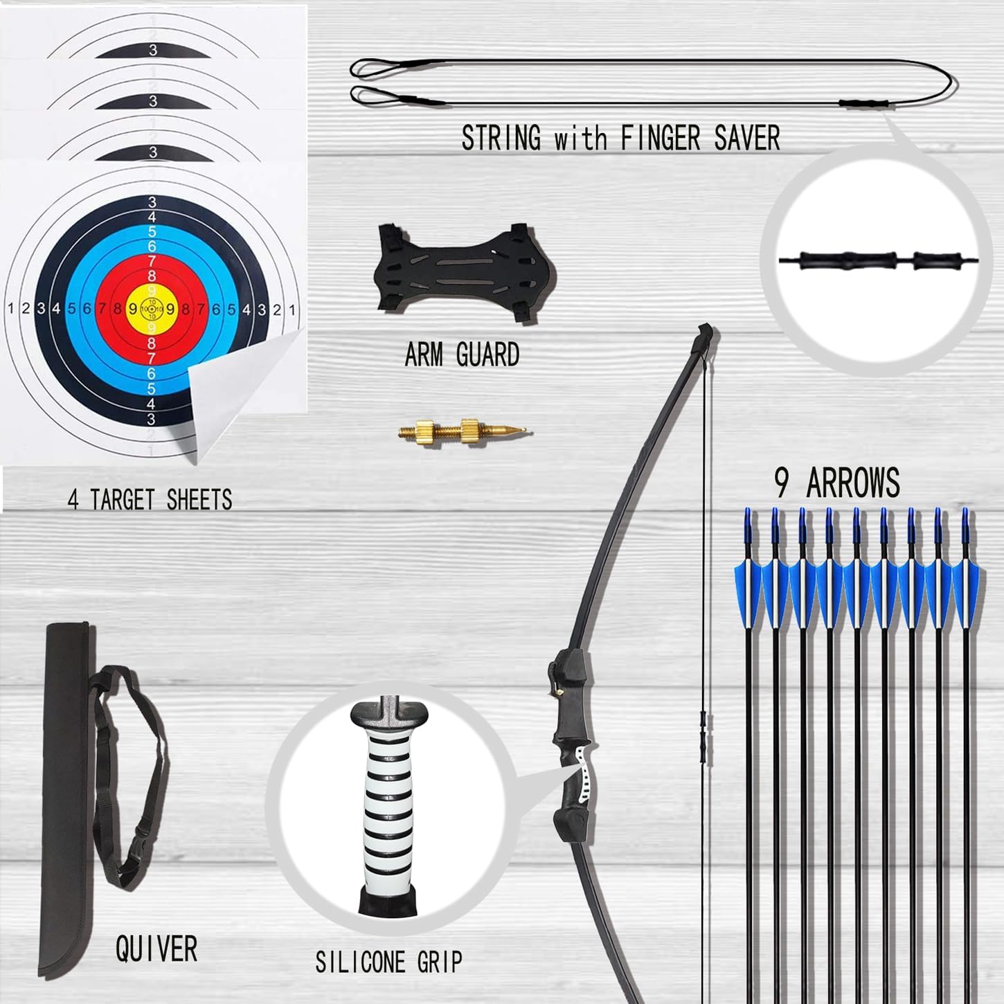 45" Youth Bow and Arrows Set for Kids 8-12 Teens Recurve Archery Beginner Gift Longbow Kit, Outdoor Hunting Play