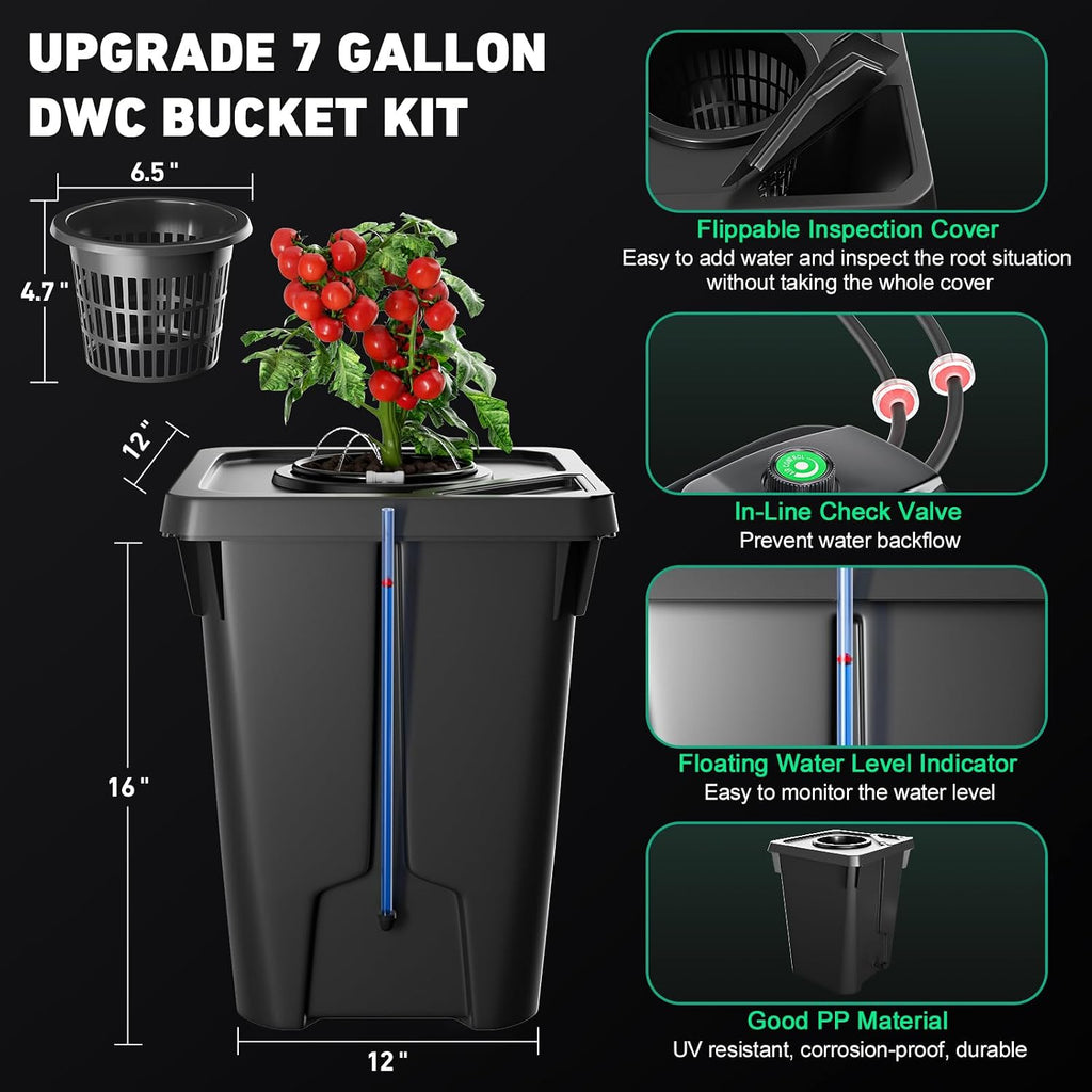 4 Buckets DWC Hydroponics Growing System with Top Drip Kit 7 Gallon Deep Water Culture Bucket System with Air Pump