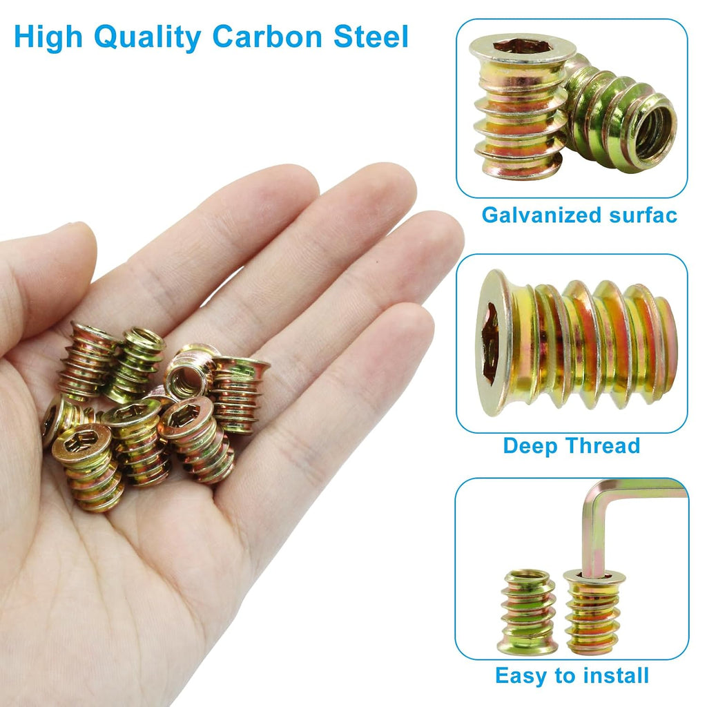 50 Pcs Threaded Inserts for Wood, 1/4"-20 x 15mm