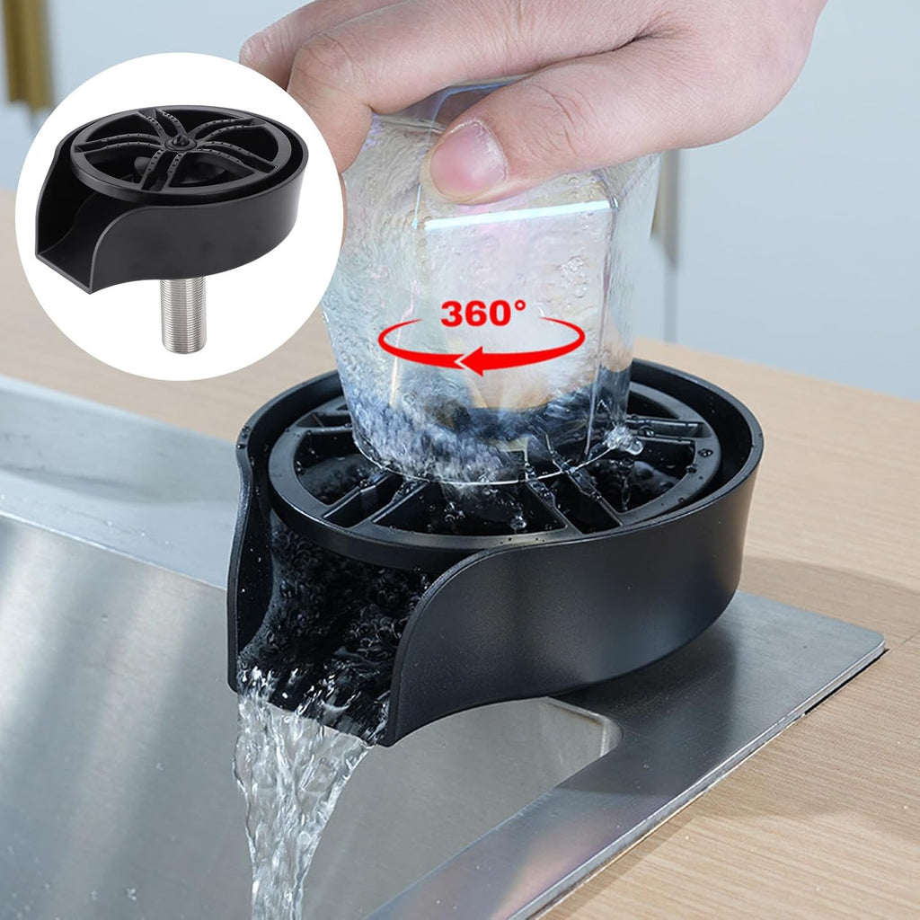 Automatic Glass Washer Cup Rinser, 360 Degree Rotating Spout Sink Accessory Stainless Steel Bottle Washer for