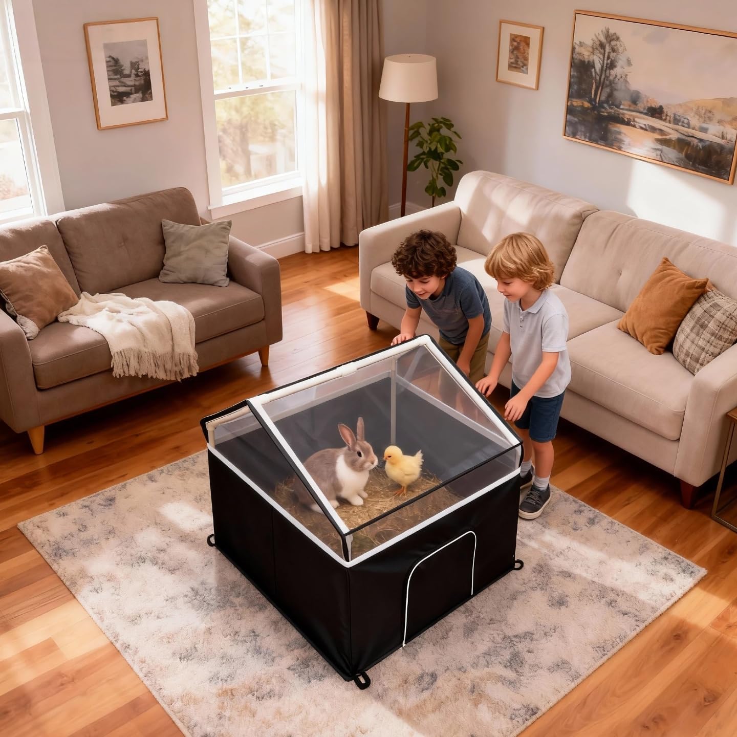Small Animal Playpen Pet Cage Tent Chicken Brooder Guinea Pig Cages with Detachable Kitten Playpen Enclosed
