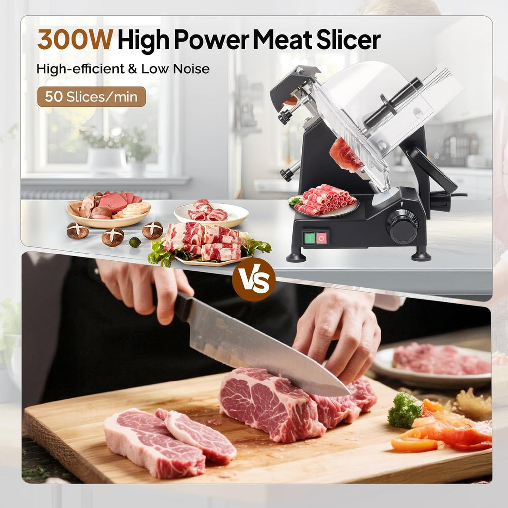 ROVUN 300W Commercial Meat Slicer, 10inch Electric Food Slicer ETL Certified, Deli Cheese Slicer with Premium
