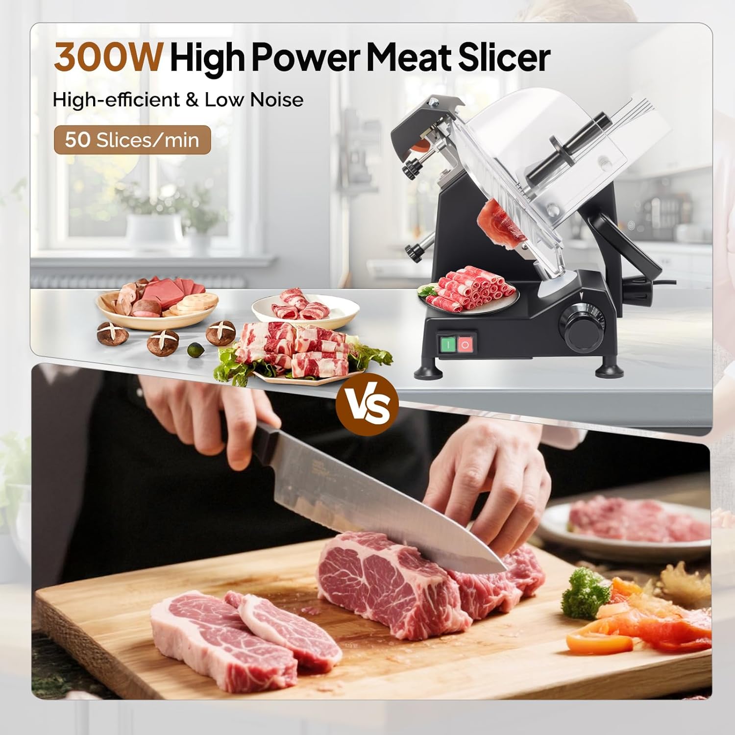 ROVUN 300W Commercial Meat Slicer, 10inch Electric Food Slicer ETL Certified, Deli Cheese Slicer with Premium