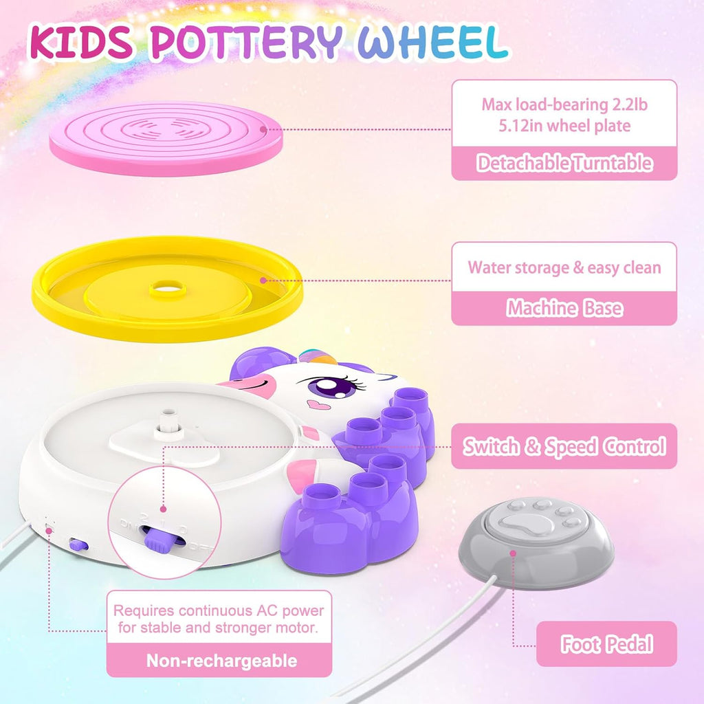 Pottery Wheel for Kids, Arts and Crafts for Kids Ages 8-12, Complete Pottery Painting Craft Kit with Clay, Art