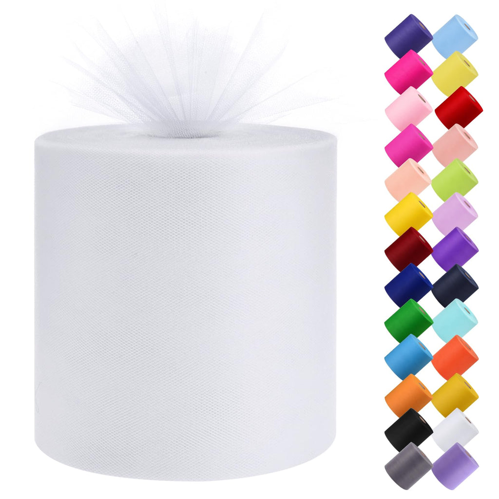Tulle Fabric Roll, 6” by 200 Yards Tulle Roll(White)