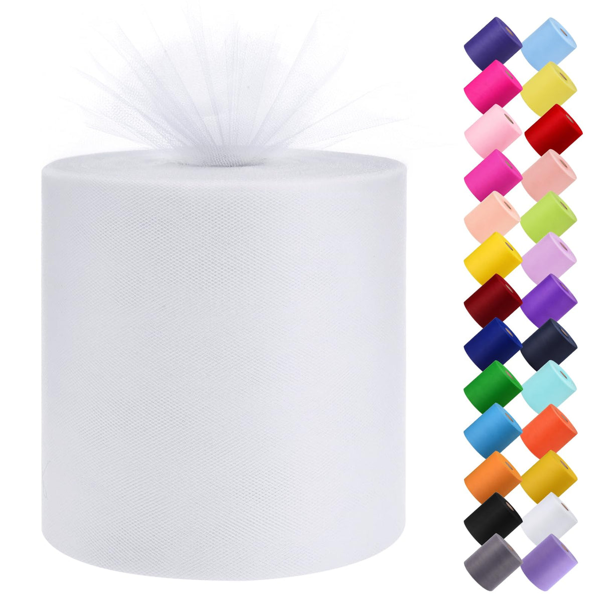 Tulle Fabric Roll, 6” by 200 Yards Tulle Roll(White)