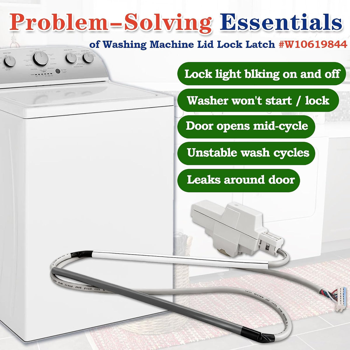 WTW8000DW Washer Door Lid Lock Latch Fit for Whirl-pool WTW7~ WTW8~ Models WTW7040DW1 WTW8040DW2 WTW7500GW0 WTW7600XW0 WTW8600YW1 WTW8040DW0 WTW7040DW0 WTW8000DW5 WTW8000DW0 WTW7800XW1 WTW7300XW2