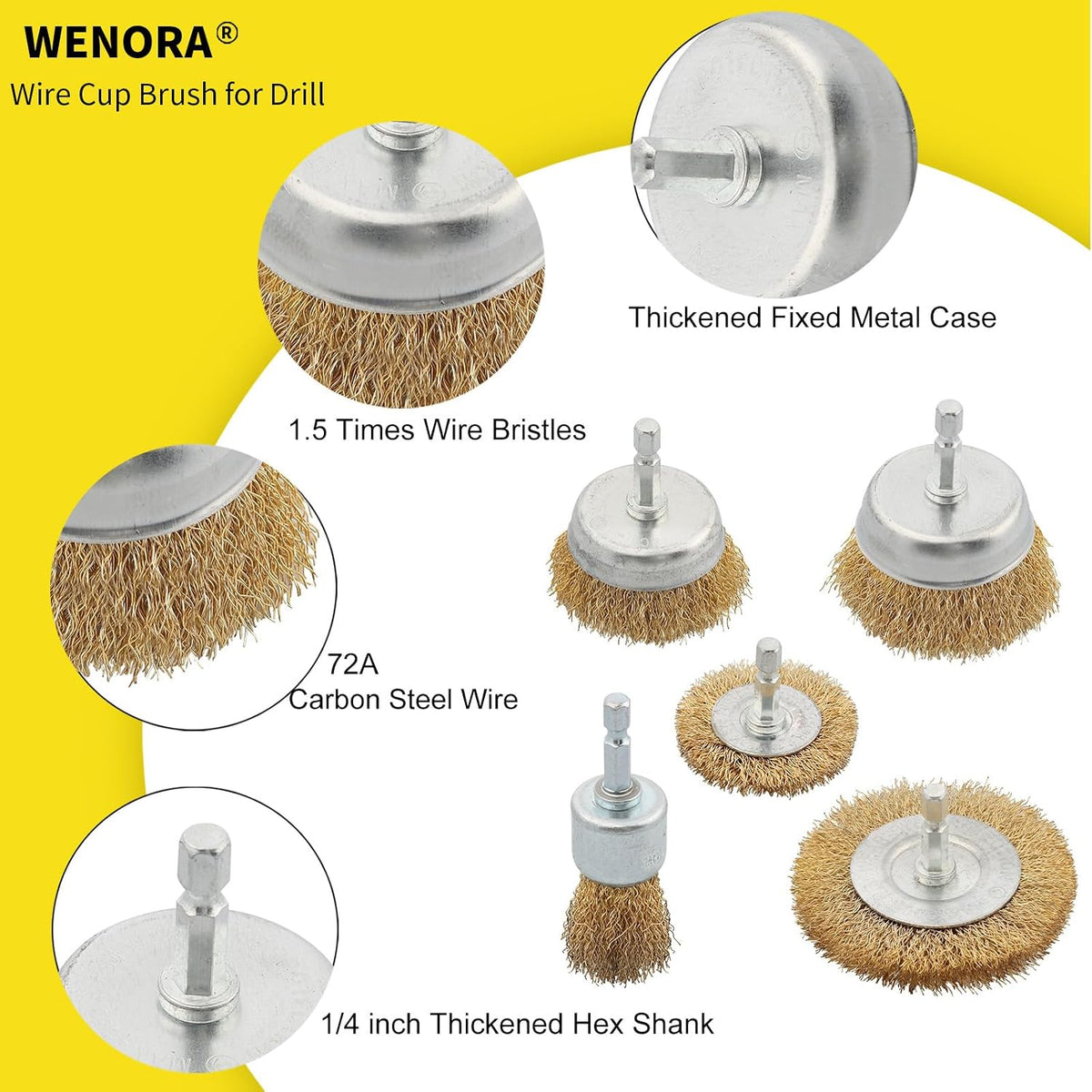 5 Pcs Wire Brush for Drill Set, Brass Wire Wheel for Drill, 1/4 Inch Hex Shank, Wire Brushes for Cleaning Rust for Drill