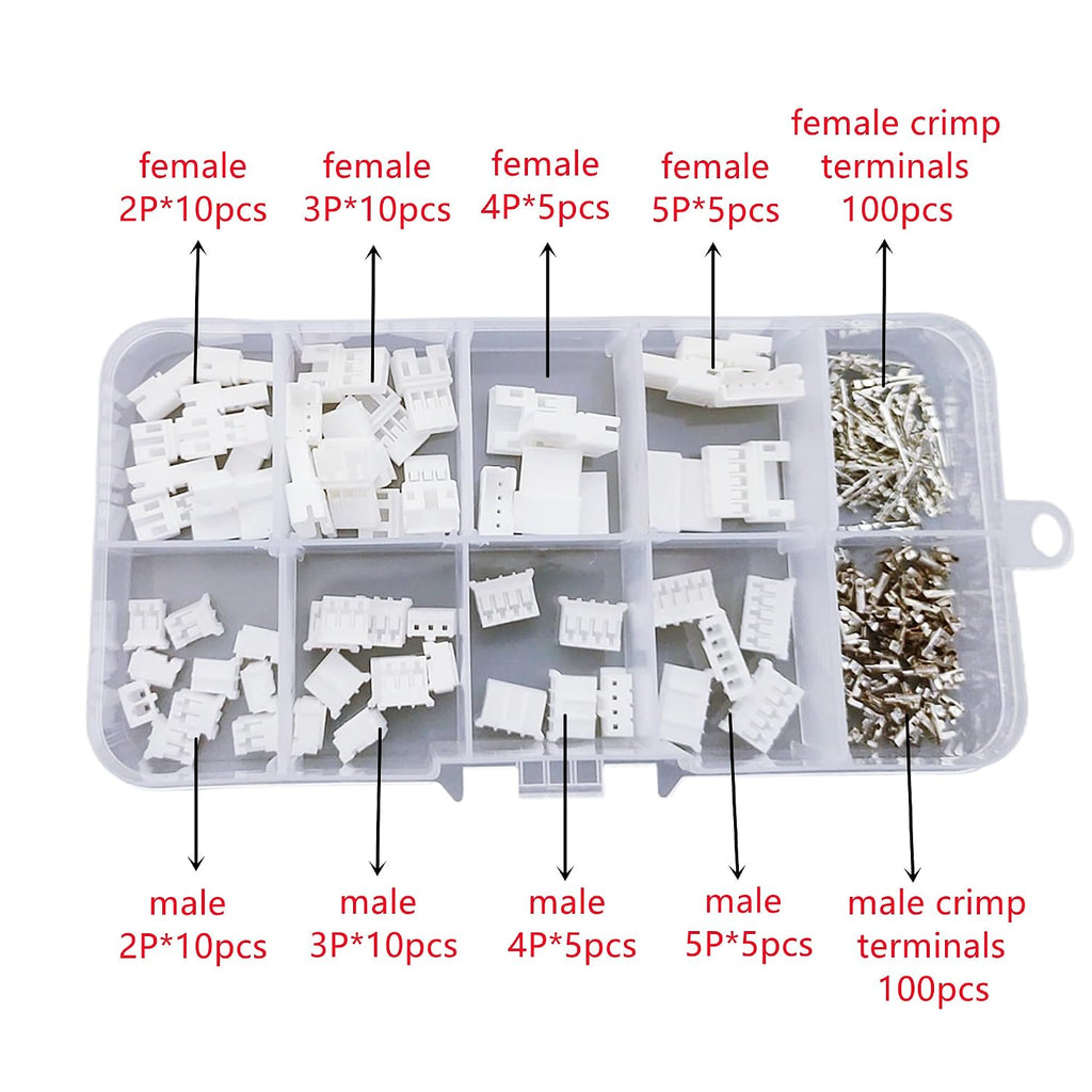JST PH 2.0 Connector kit 2/3/4/5 Pin 2.0mm Pitch Female Male Housing Adapter Cable Connectors Plug and Crimp Terminal