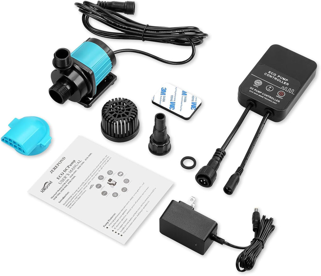 400GPH Aquarium Return pump with LCD display controller, 15W DC 24V aquarium pump for saltwater freshwater