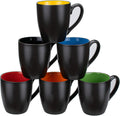 Set of 6 Coffee Mugs 16 Ounces Matte Black Porcelain Mug Set Large-sized Ceramic Restaurant Drinking Cups for Coffee