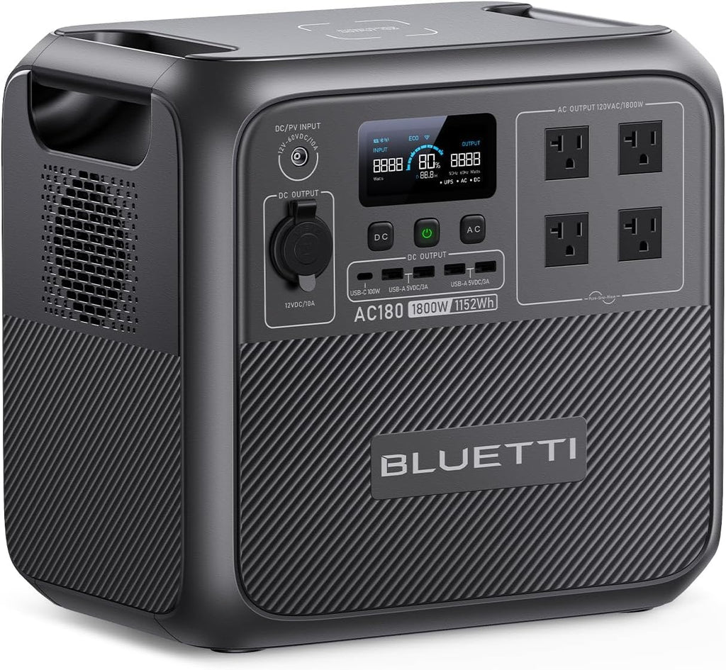 Portable Power Station AC180, 1152Wh LiFePO4 Battery Backup w/ 2 1800W (2700W peak) AC Outlets, 0-80% in 45Min, Solar
