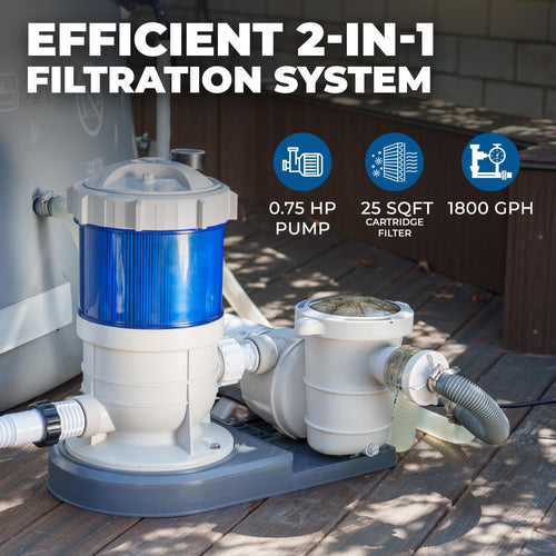 1,800 GPH Pool Cartridge Filter System w/Pool Pump for Above Ground Swimming Pool Up To 18,000 Gallons, 1.5” Ports