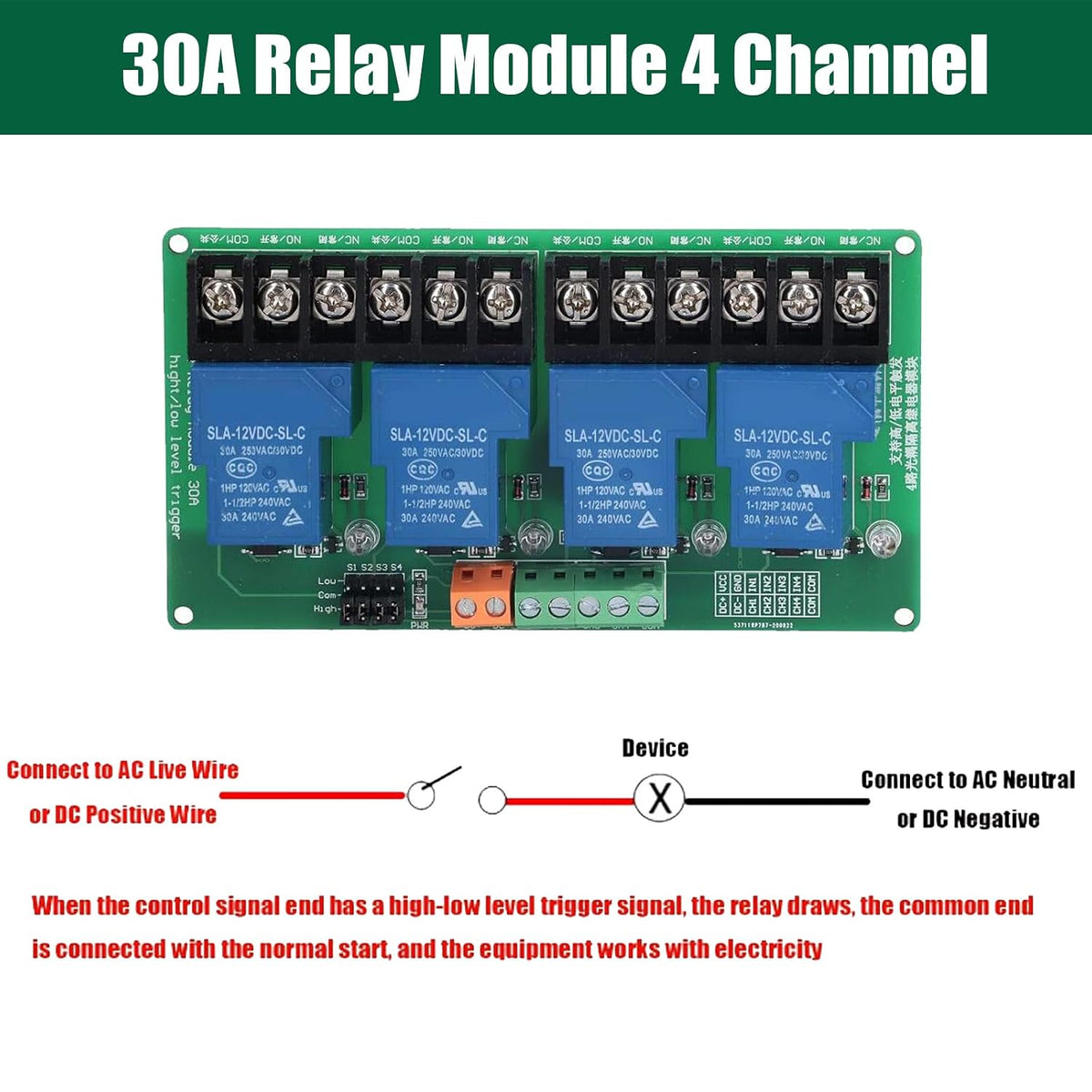DIANN 30A 4 Channel Relay Module 5V Relay Module Expansion Board High Low Level Trigger with with Optocoupler Isolation for PLC Automation Equipment Control Industrial Control