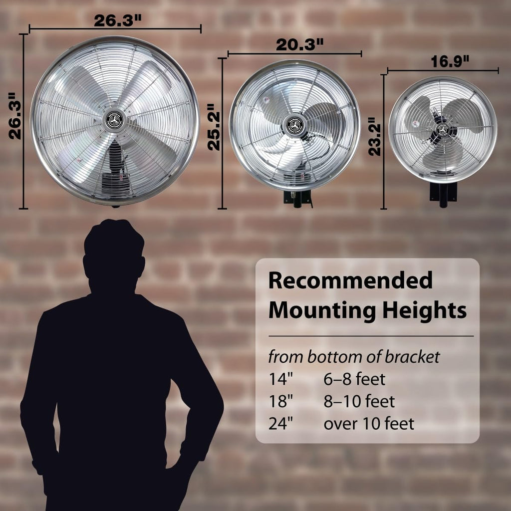 18 Inch Outdoor Fan, Oscillating Wall Mount, Black