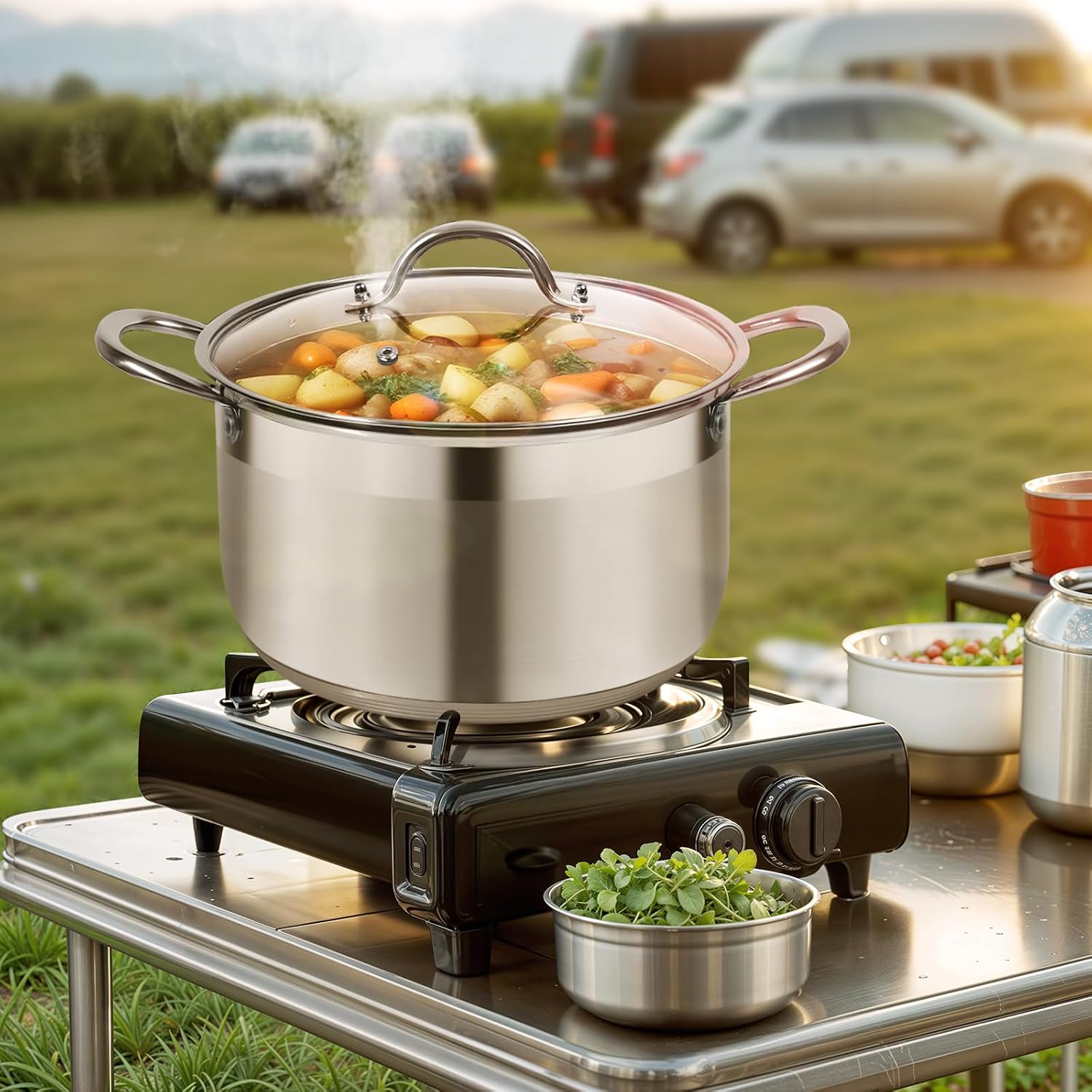 12 Quart Stainless Steel Heavy Duty Stock Pot with Visible Lid | Heavy Duty, Even Heat, Thick Nonstick Base, Deep