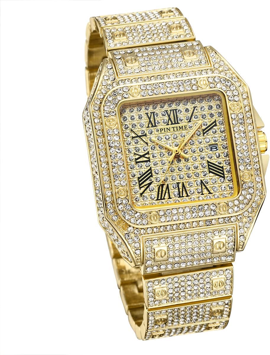 Brand Luxury Unisex Diamond Crystal Square Quartz Watch Analog Stainless Steel Strap Fashion Hip Hop Waterproof Watch