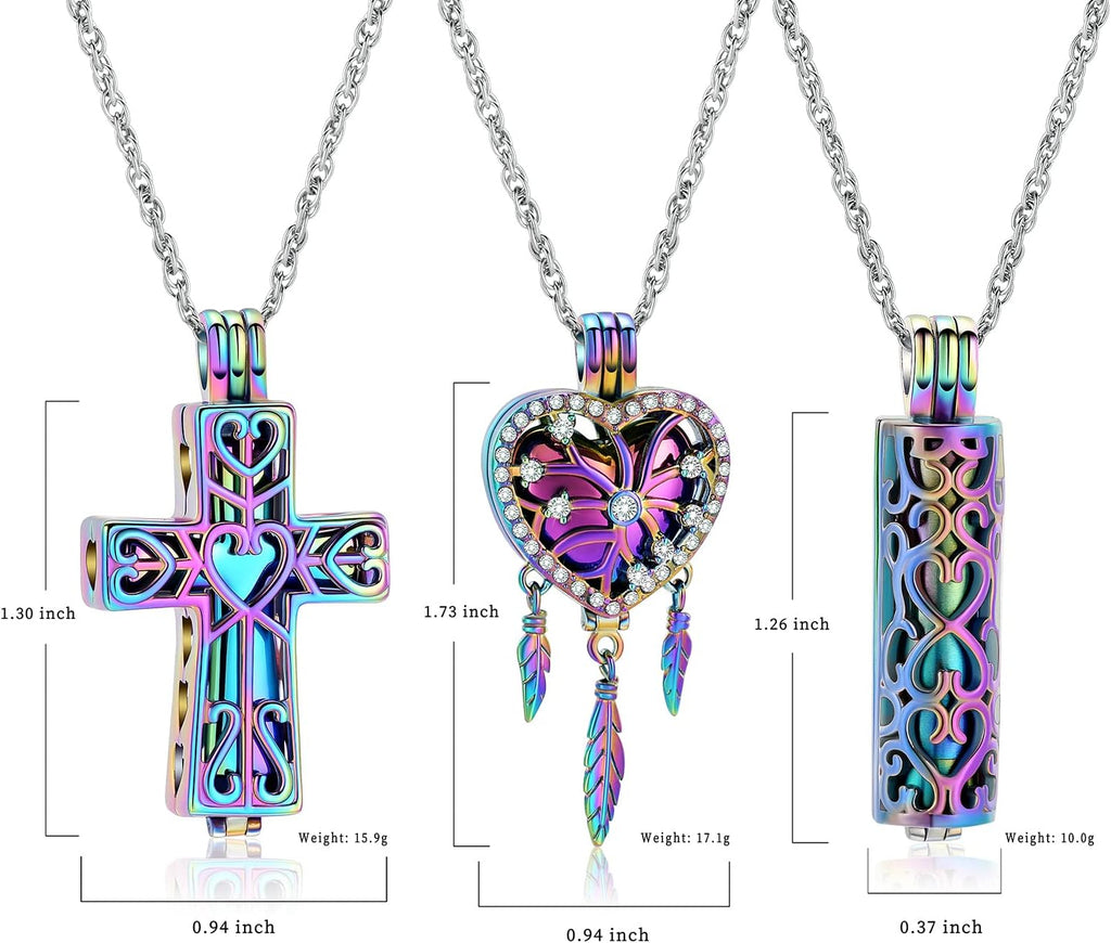 3 Pack Cremation Urn Necklace for Ashes for Women Men Heart Lotus Cross Cylinder Cremation Jewelry for Ashes Loved