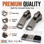#5 Zipper Repair Kit, 30 Pcs Metal Zipper Pull Replacement, Heavy Duty