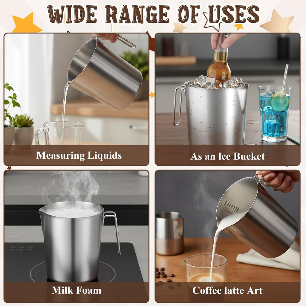 304 Stainless Steel Pitcher with Lid, 70 oz / 2L Measuring Cup