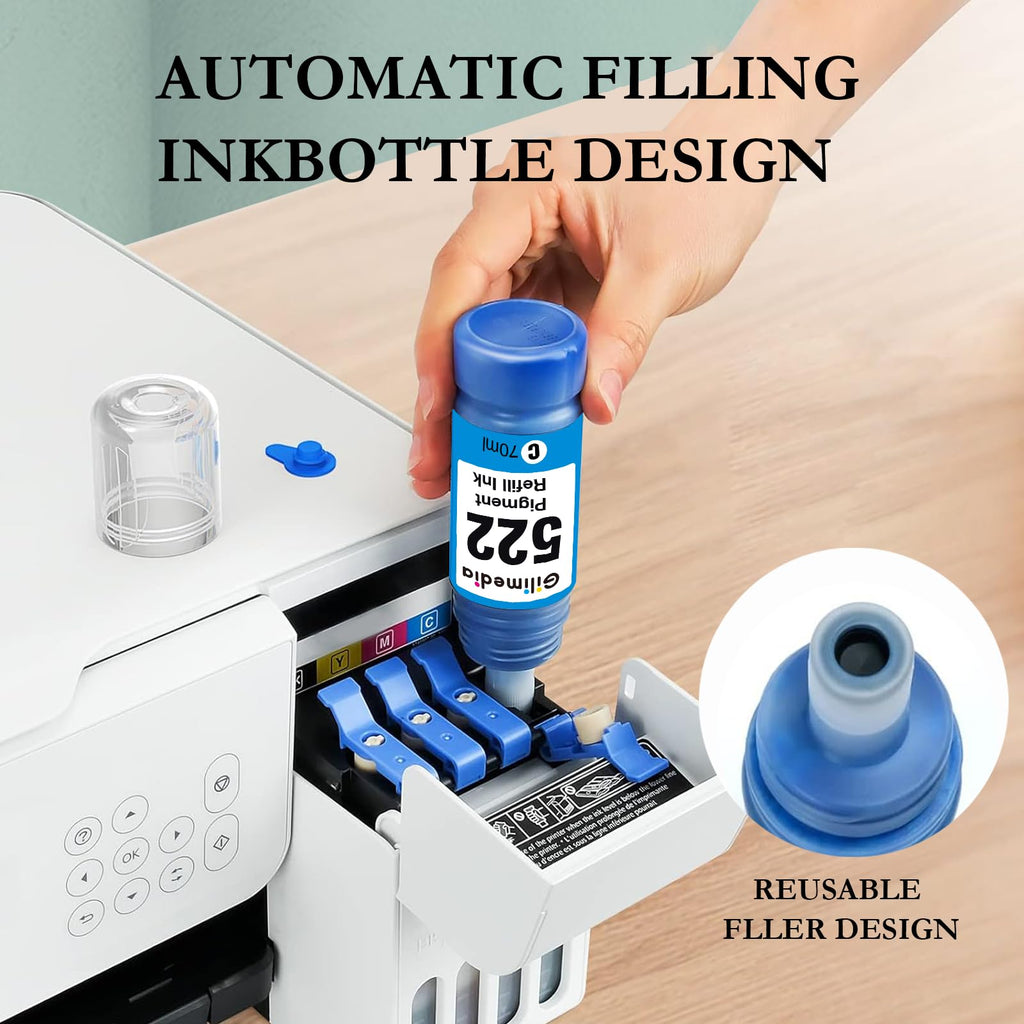 Compatible Ink Replacement for Epson 522 Ink Refill Bottle 6-Pack