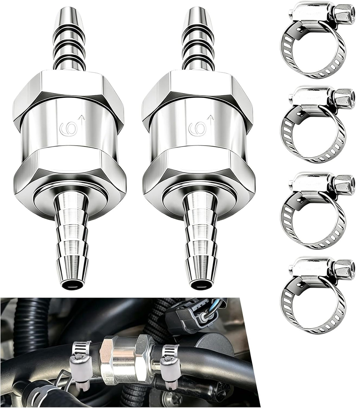 Fuel Check Valve, 1/4" 6mm Aluminum Alloy Control Accessory, 1SET