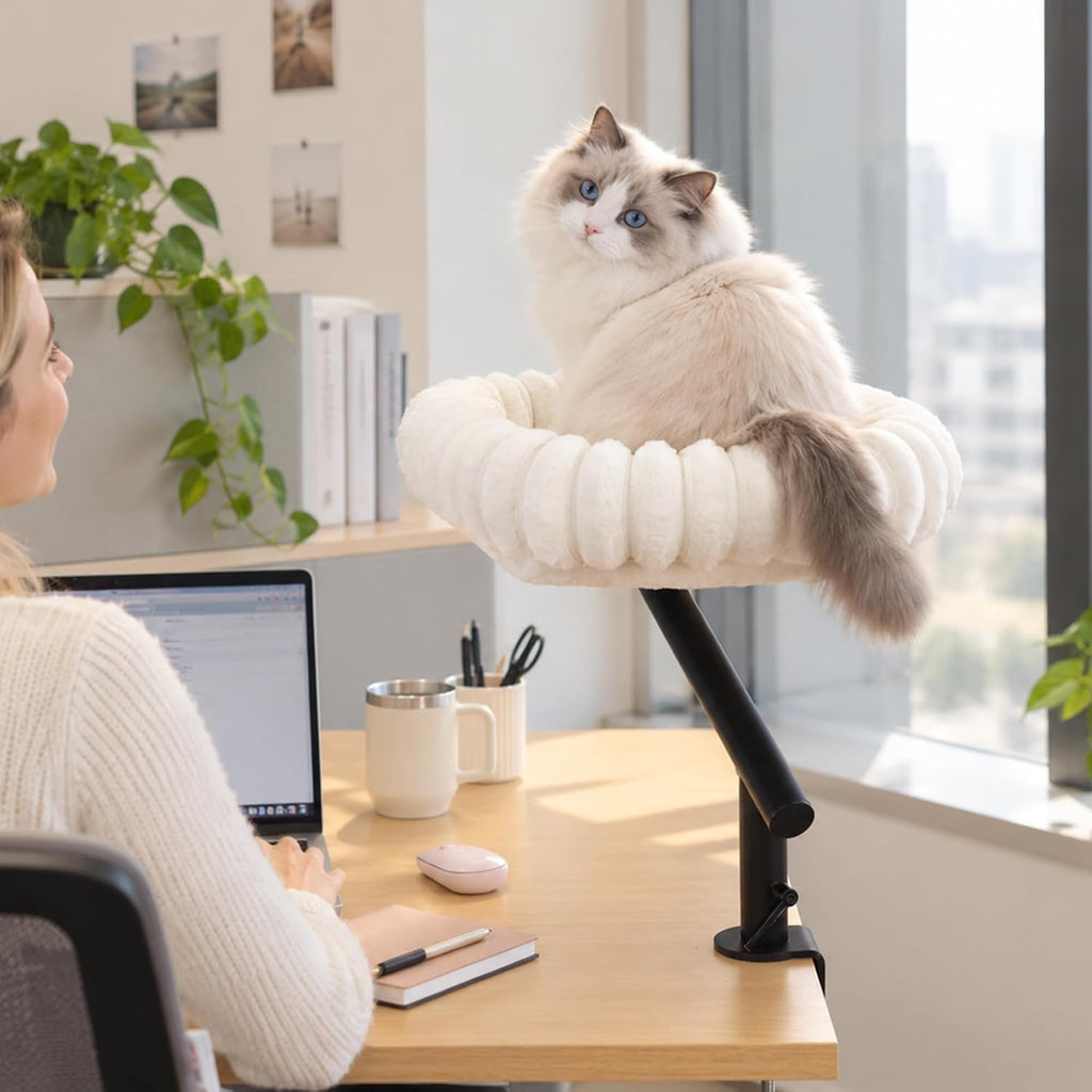 Cloud Cat Desk Bed, 360° Rotating Elavated Cat Hammock Perch