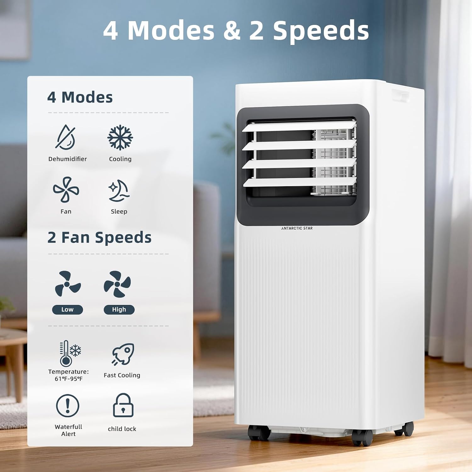 8000 BTU Portable Air Conditioner, 5-in-1 AC Unit with Cool, Dehumidifier, Fan, Sleep & Timer Modes, Auto Swing