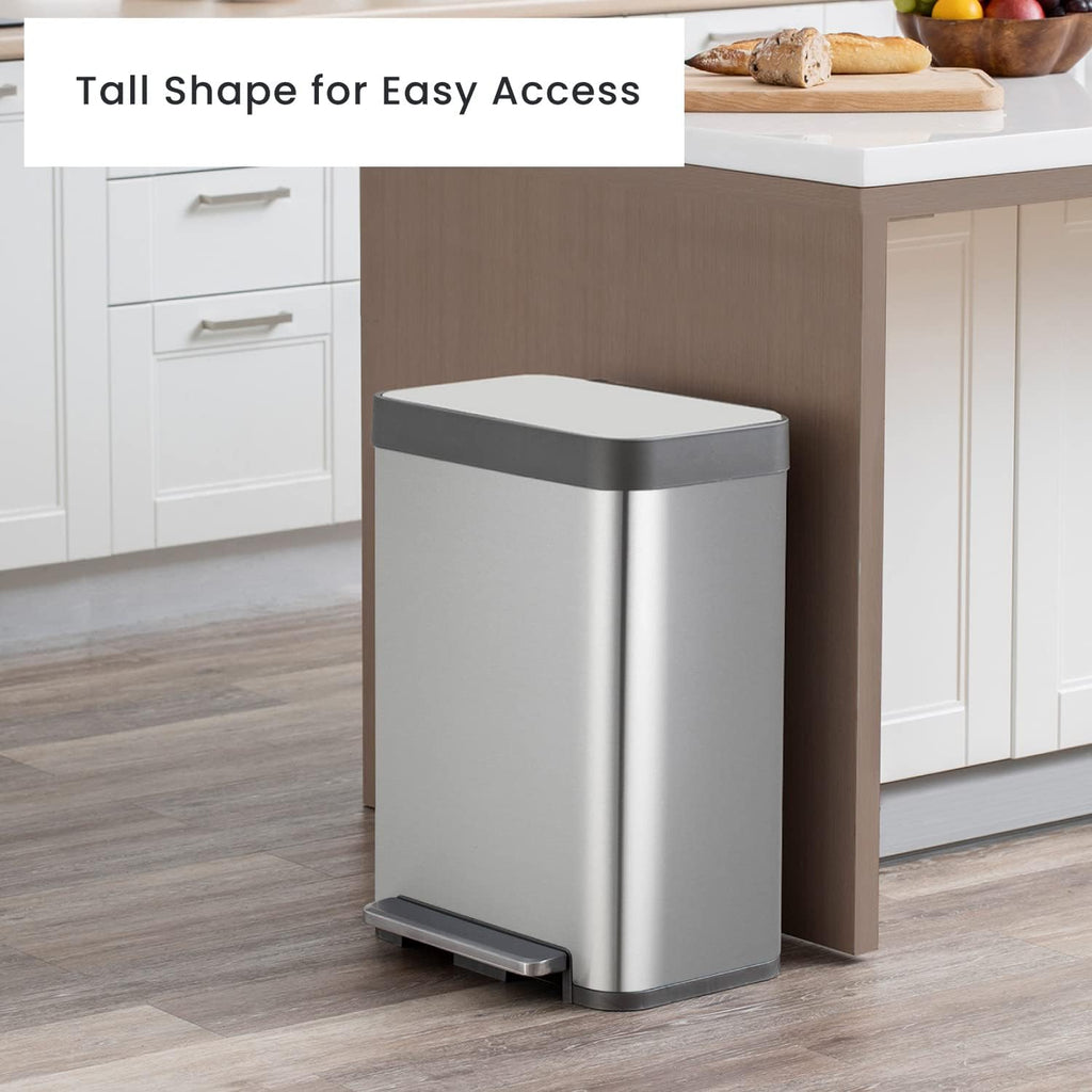 13 Gallon Large Capacity Kitchen Trash Can, Tall Stainless Steel Liner-Free Body, 50 Liter Capacity, Virtuoso Series