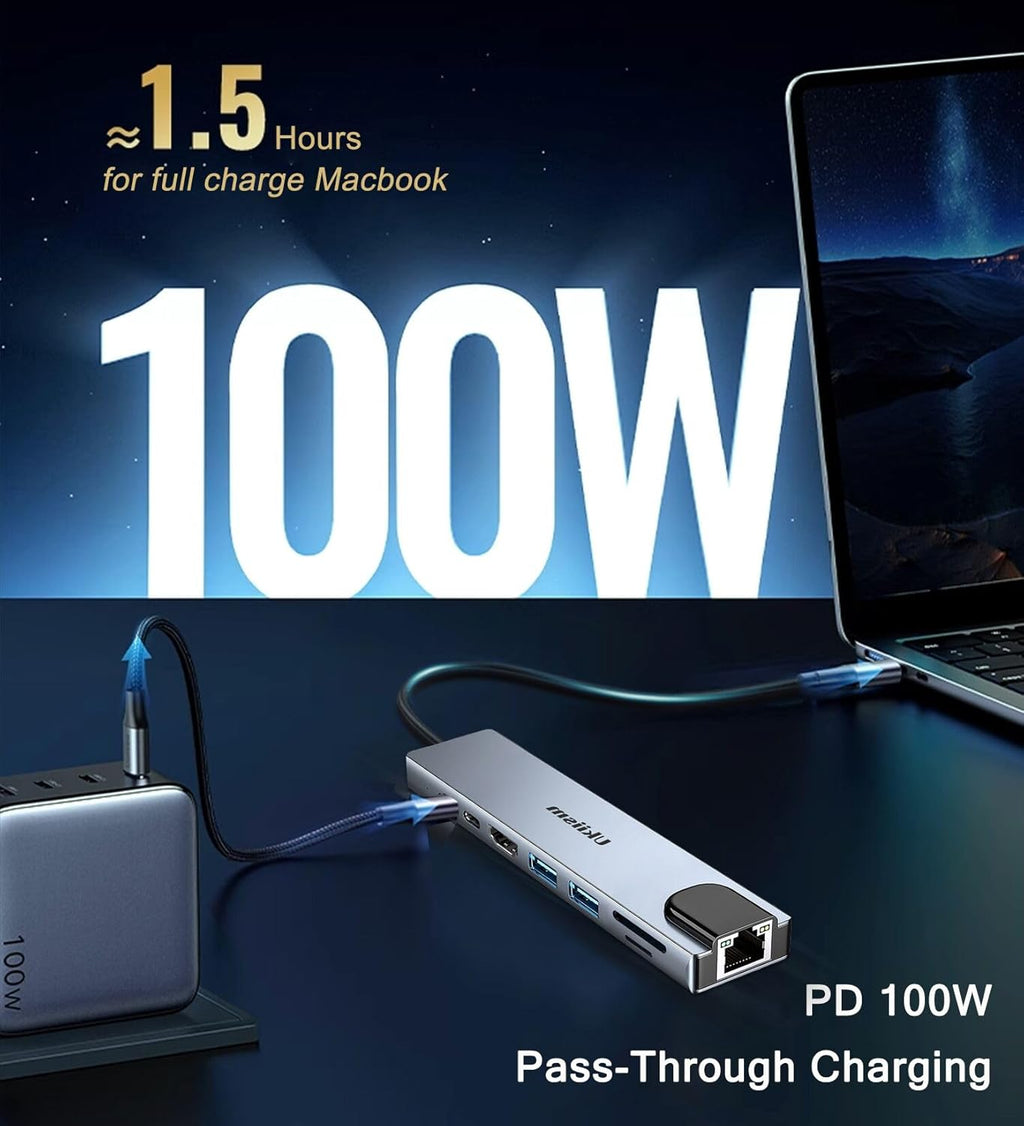 USB C Hub Ethernet HDMI Adapter, 8 in 1 Docking Station with 4K HDMI, RJ45 Ethernet, SD/TF Card Reader, USB 3.0/2.0