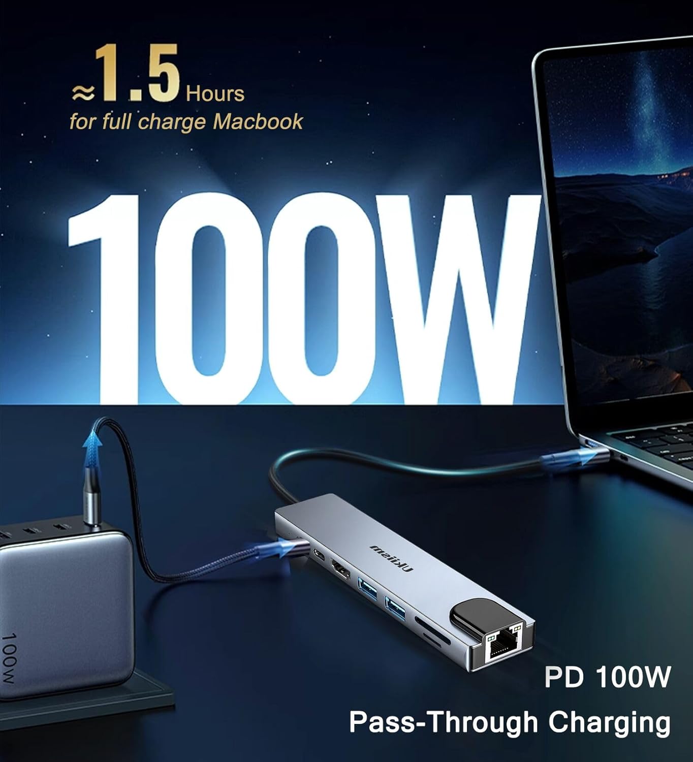 USB C Hub Ethernet HDMI Adapter, 8 in 1 Docking Station with 4K HDMI, RJ45 Ethernet, SD/TF Card Reader, USB 3.0/2.0