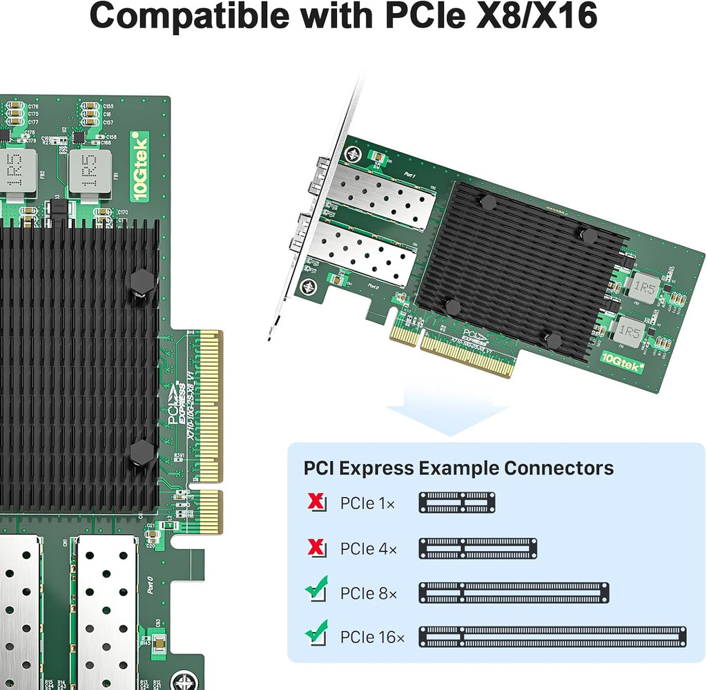 10Gtek 10Gb PCIe‌ SFP+ NIC Network Card, Compare to Intel X710-DA2