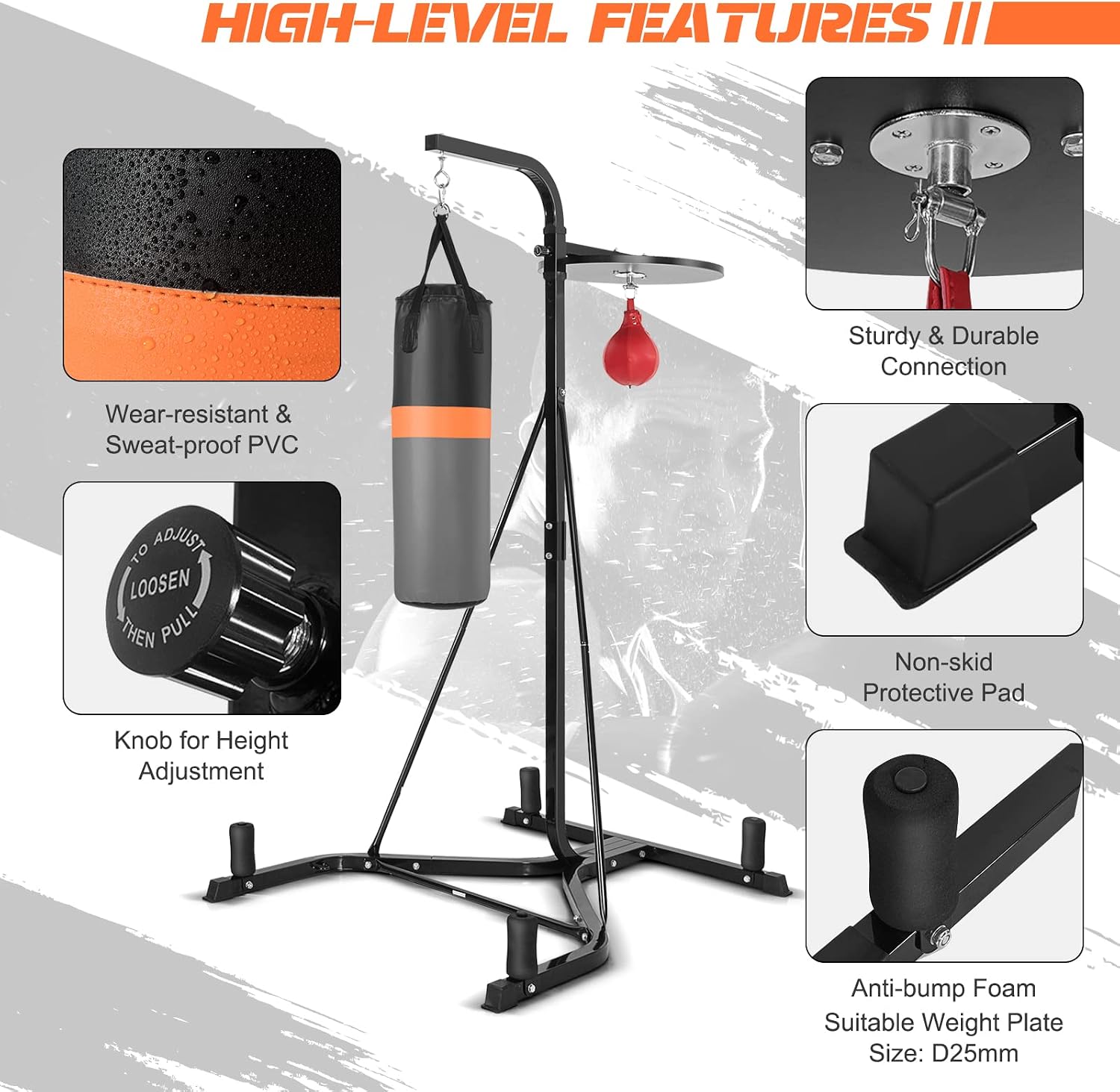 Punching Bag with Stand Adult, Freestanding Boxing Machine with Height Adjustable Speed Ball & Sandbag, Pre Filled