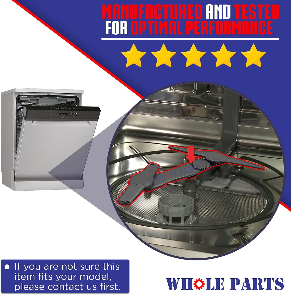 Whole Parts Upgraded Dishwasher Lower Spray Arm Assembly Part# W10195601