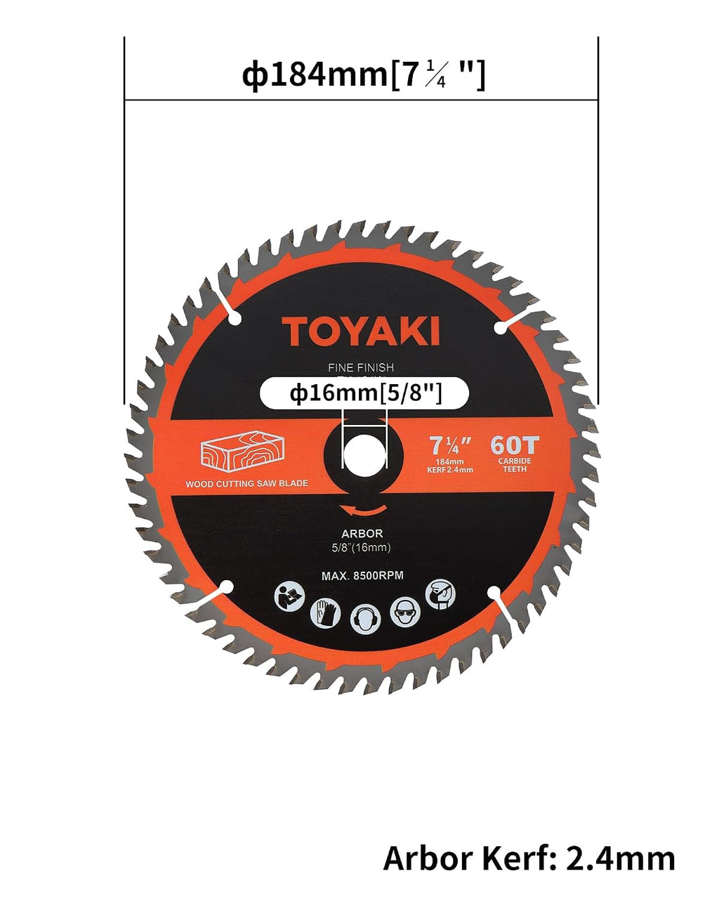 7-1/4 Inch Circular Saw Blade, 60-Tooth Hi-ATB for Cutting Wood | Arbor 5/8-inch(16mm), Ultra-Fine Finish