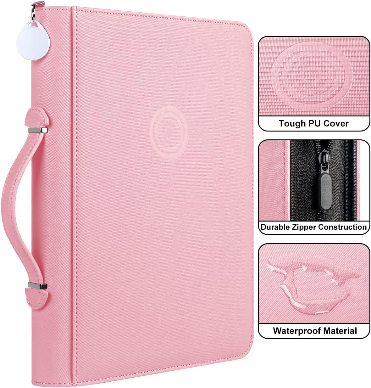 9 Pocket Trading Card Binder, Holds 576 Cards, Premium PU Zip Card Binder with Handle, Side-Loading Pockets, Fits