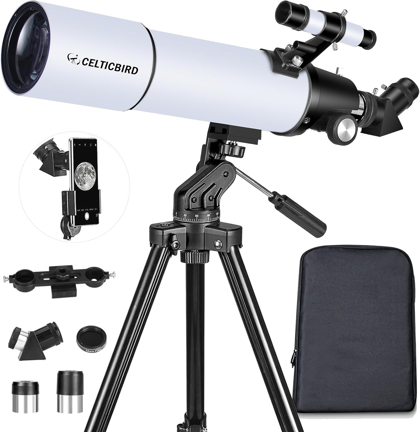 Telescope for Adults High Powered, 80mm Aperture 600mm AZ Mount Refractor Telescope for Kids Beginners - Portable