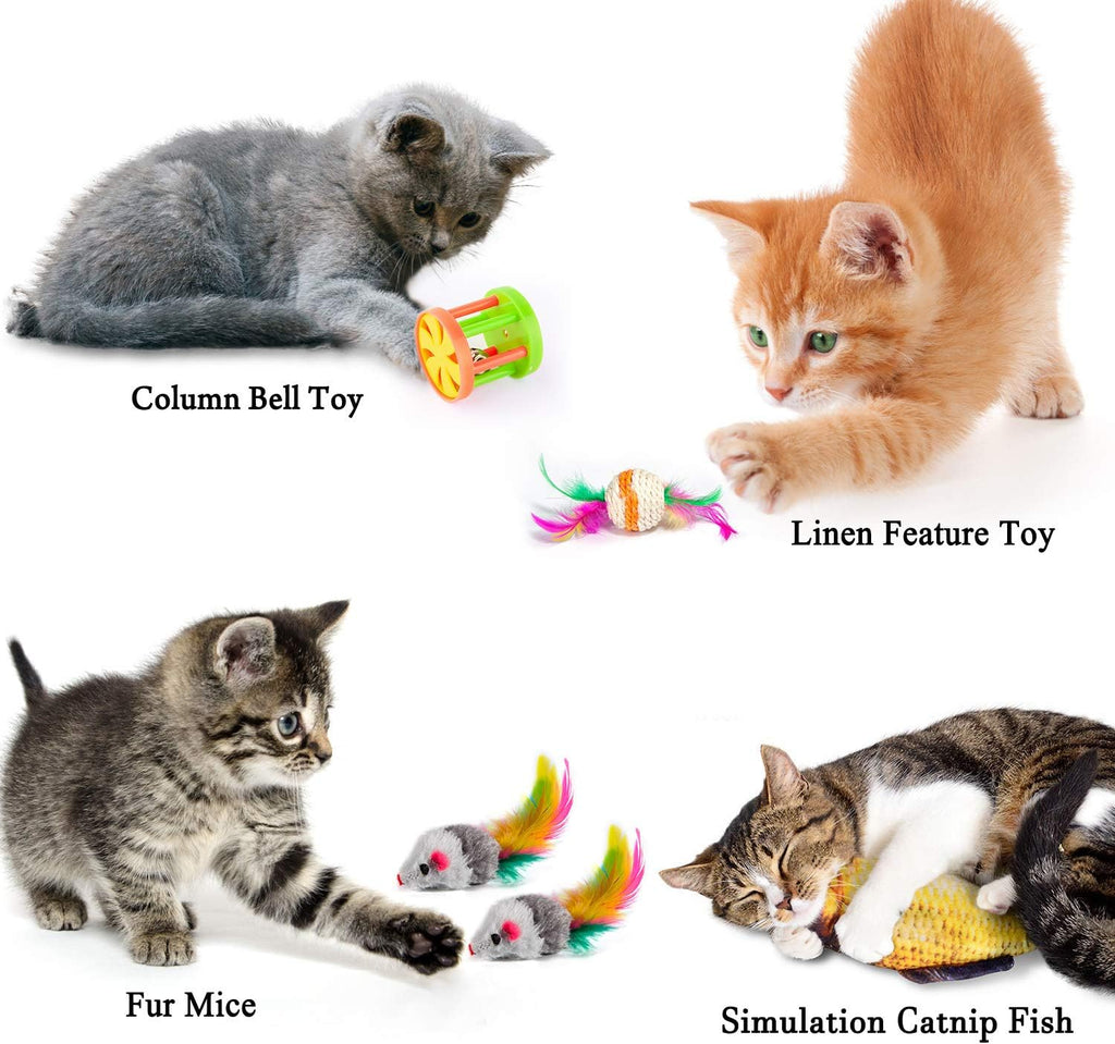 28Pcs Cat Toys Kitten Toys Assorted, Cat Tunnel Catnip Fish Feather Teaser Wand Fish Fluffy Mouse Mice Balls and