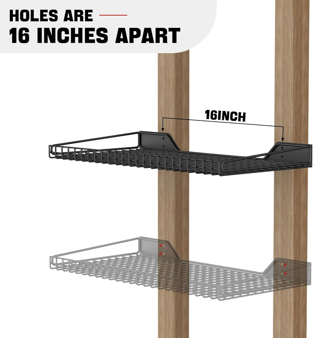Wall Mounted Storage Shelf for Garage, 2 Pack Metal Shelf Rack, Heavy-Duty Wall Organizer Shelves Suitable for Shop