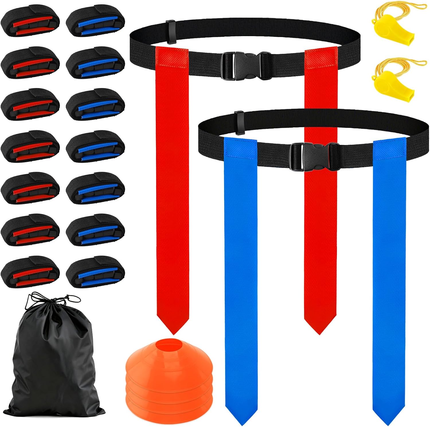 Flag Football Belts Set, 14 Players Adjustable Extended Youth Flag Football Set for Kids, Teens & Adults, Ideal for