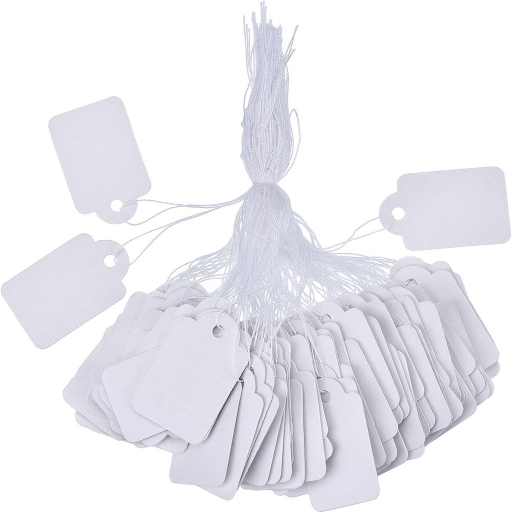 500 Pcs White Price Tags with String Attached, 1.38" x 0.87"