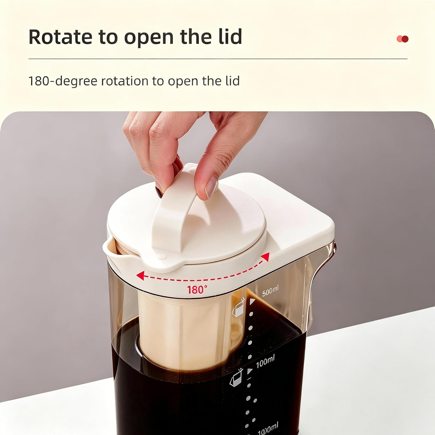 Cold Brew Coffee Maker, Pitcher Heat Resistant with 180° Rotatable Lid, Fine Mesh Filter, Dual Handles & Clear Scale