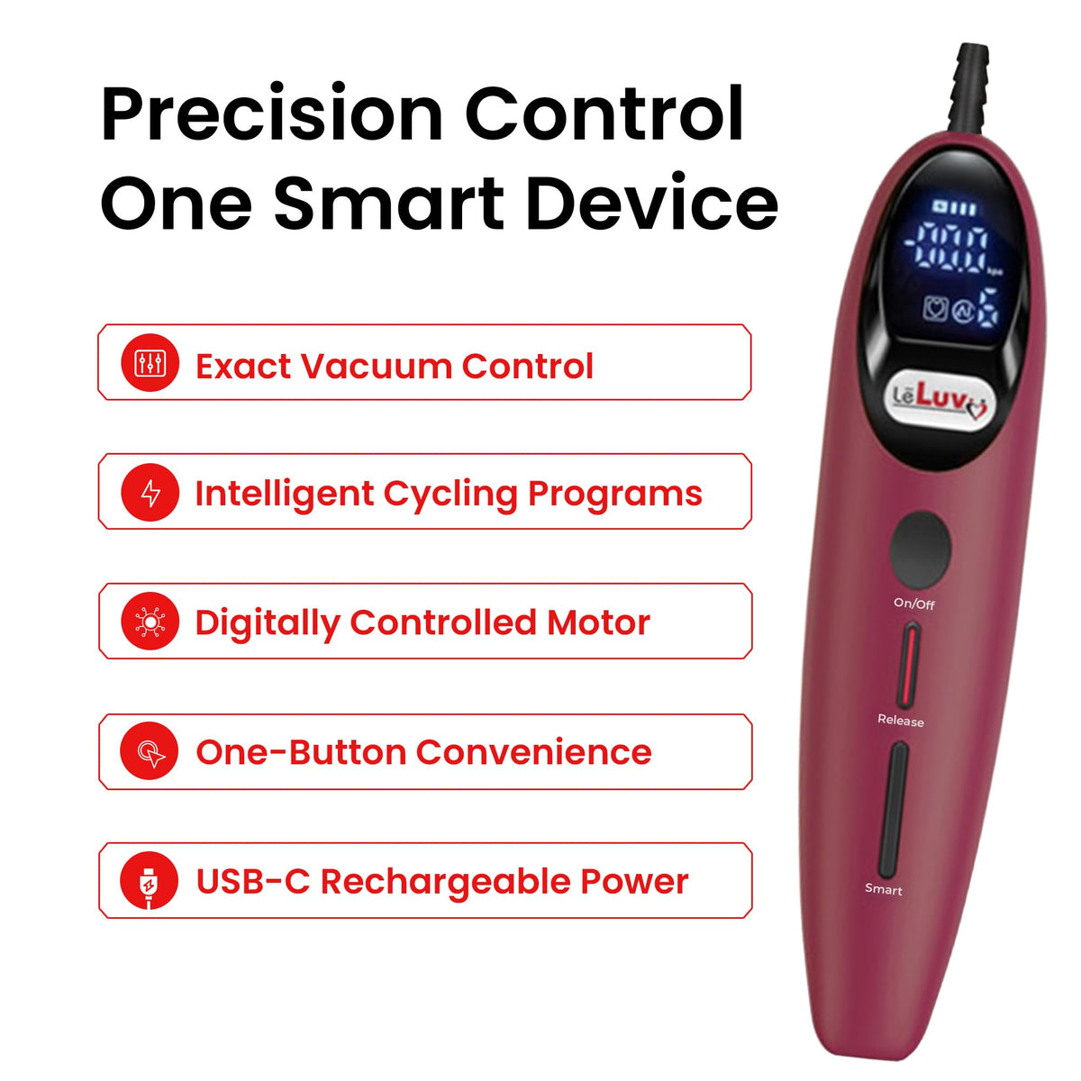 LeLuv Magna LCD Electric Vacuum Pump Controller, 6 Smart Modes, Red
