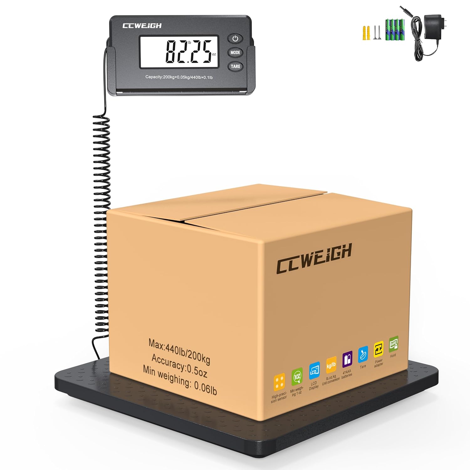 Shipping Scales 440lbs x1oz Highly Accurate Postal Scales Ultrathin ABS Large Platform,Superlight Mail Scales for