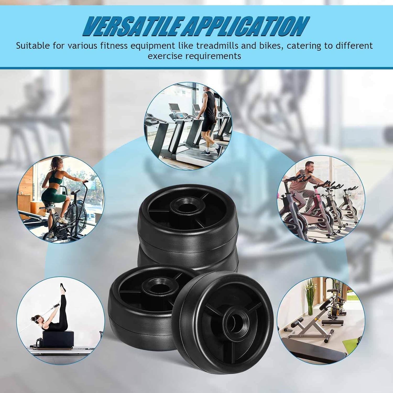 Universal Roller Wheels for Fitness Equipment, 4pcs Heavy Duty Caster Wheels Replacement for Treadmill Exercise Bike