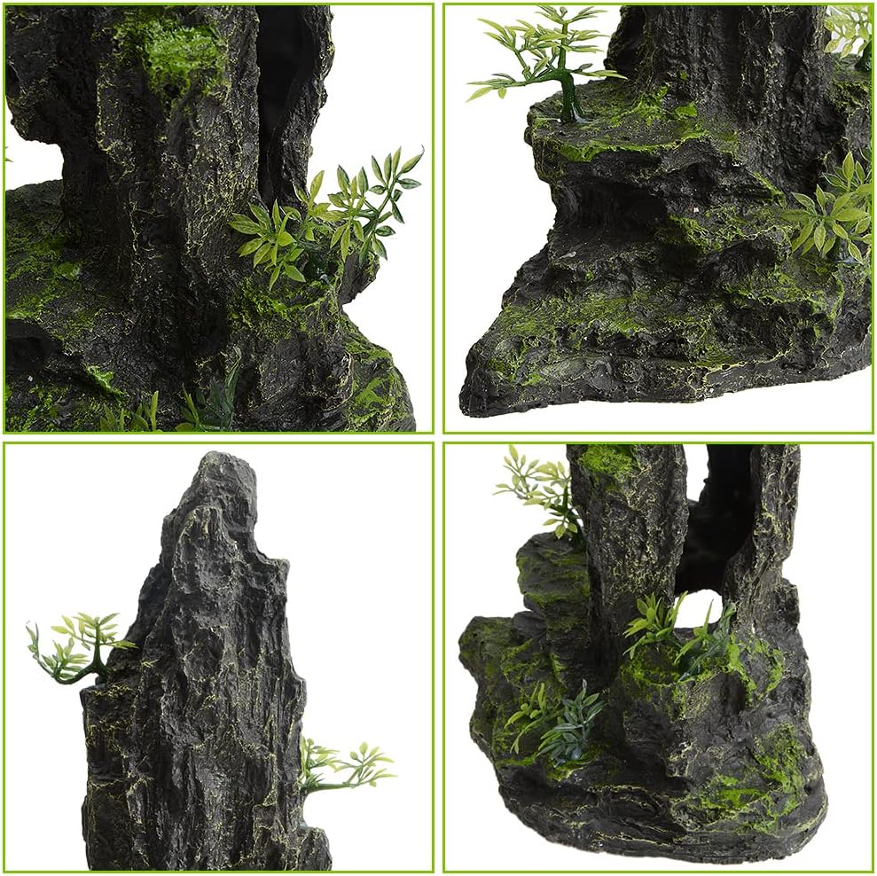 Fish Tank Decorations, 14.4'' Tall Mountain View Stone Aquarium Ornament, Artificial Mountain Hill View Stone Rock