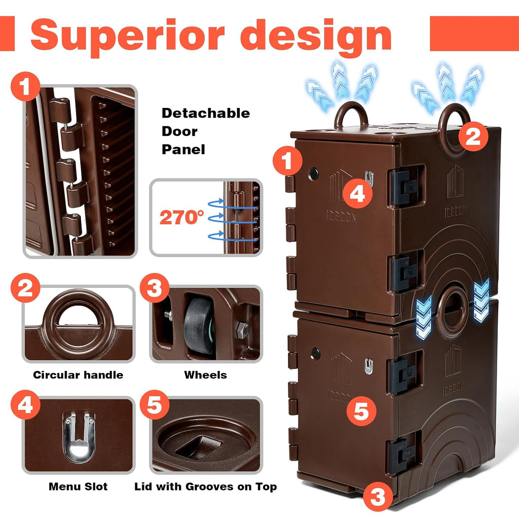 Front Loading Insulated Food Pan Carrier,95 Quart Hot Box for Catering,Hot Box Food Warmer for 6 Full-Size Pans,LLDPE