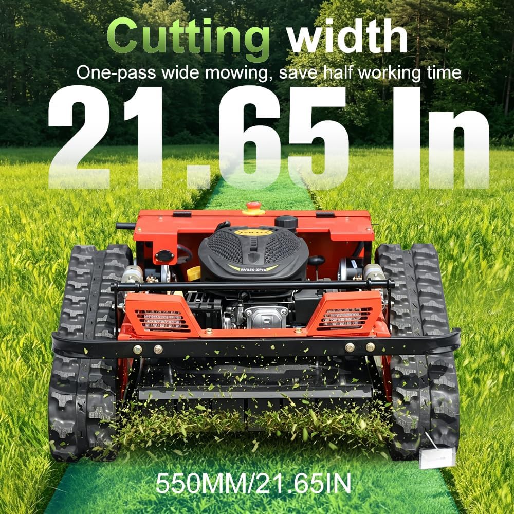Remote Control Lawn Mower - All Terrain Tracks, 45° Slope Climbing, Gas Electric Hybrid, High Power Strong Mower
