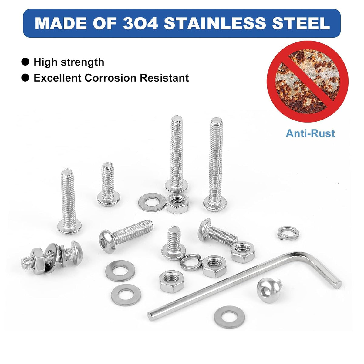 211Pcs Metric M6 Button Head Hex Socket Cap Screws Assortment Kit, M6x 8/10/12/16/20/25/30/40mm Internal Hex Drive Allen Bolts Nuts and Washers Set, 304 Stainless Steel, Fully Threaded, Pitch: 1.0mm