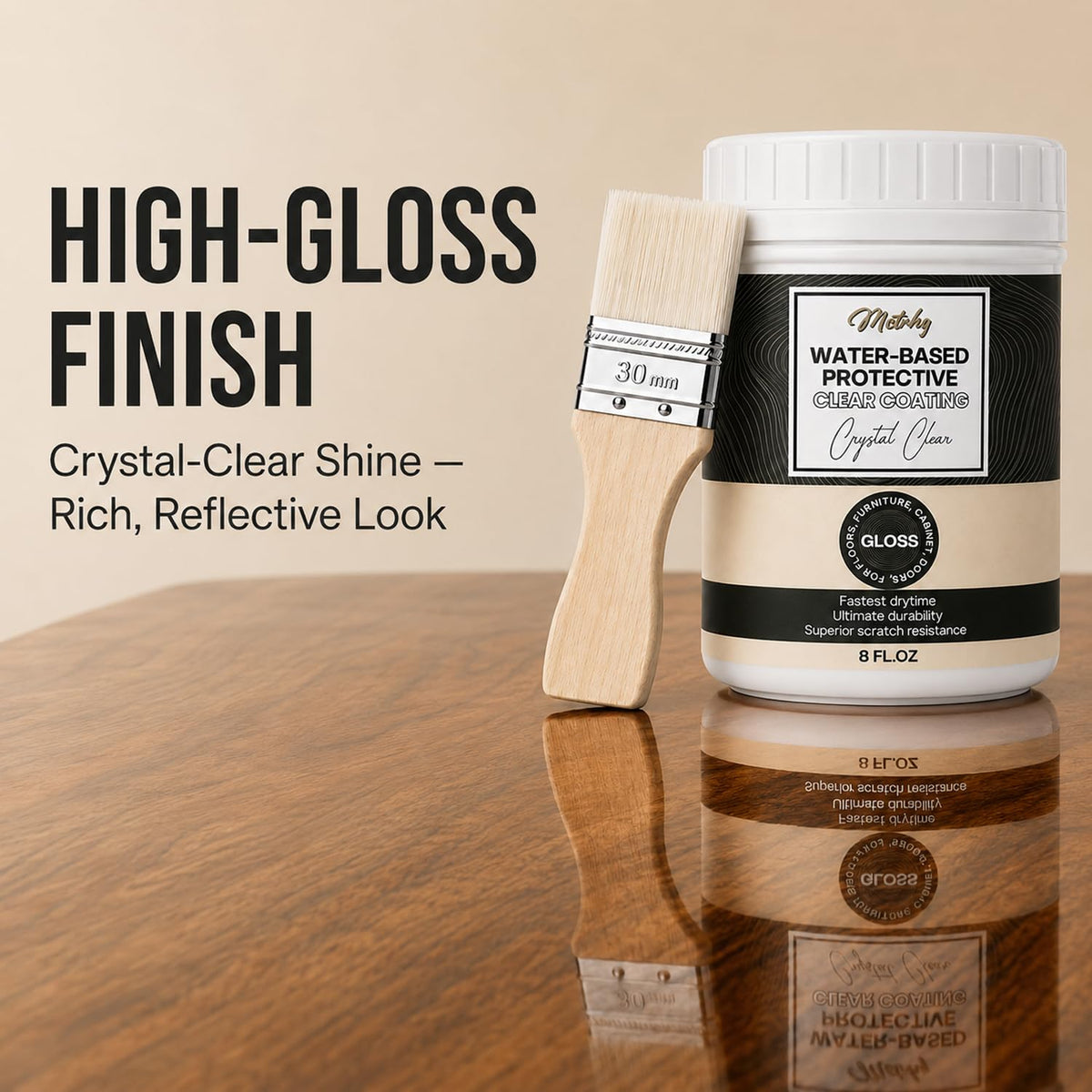 Water Based Polyurethane Clear Coat for Wood, High Gloss Varnish & Sealer